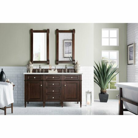 James Martin Vanities Brittany 60in Double Vanity, Burnished Mahogany w/ 3 CM Ethereal Noctis Quartz Top 650-V60D-BNM-3ENC